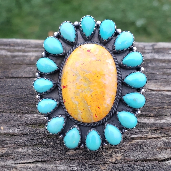 Handcrafted Sterling Silver Turquoise Bumblebee Jasper Huge Ring - Picture 7 of 7